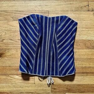 Y2K Corset Blouse Women's Size Medium John Festa Cotton Blue Striped Bustier